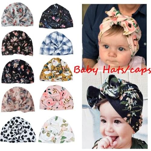 Cute Print Baby Hats Fashion Floral Turban Beanie Knot Headband Hat Cap For Infant Newborn Kid Unisex Bowknot Hats