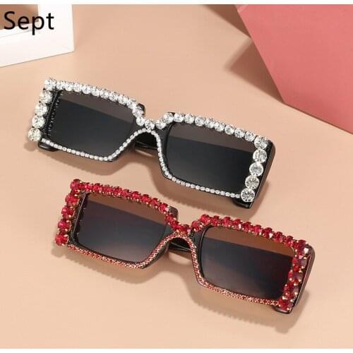 Sept Luxury Fashion Square Sunglasses Diamond Rectangle Sunglasses Women Men Retro Red punk Glasses Shades UV400
