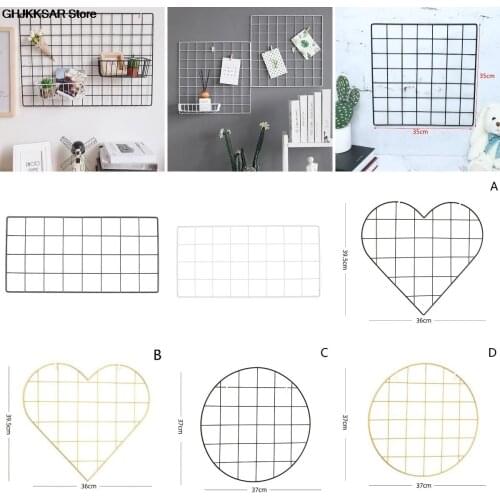 Modern Home Wall Decoration Iron Grid Nordic Art Photo Displaying Frame Party Metal Shelf Mesh Postcards DIY Racks