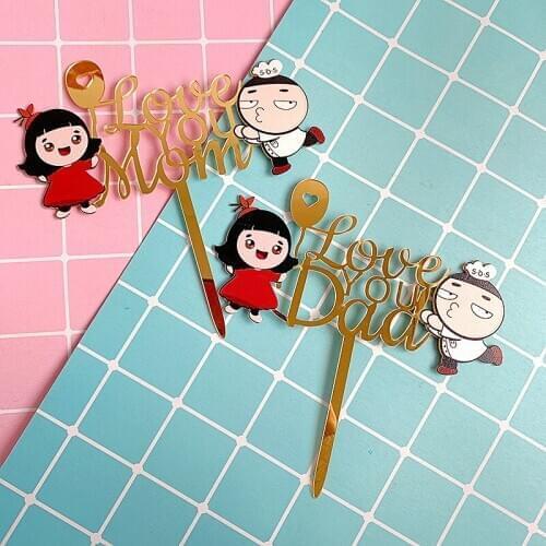 Cute I Love You MOM Birthday Acrylic Cake Topper Mothers Day Cupcake Topper for Mama Birthday Party Cake Decorations 2020 New