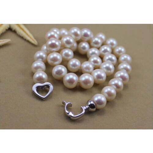 Gorgeous 9-10mm south sea round white pearl necklace 18inch 925s>free shipping