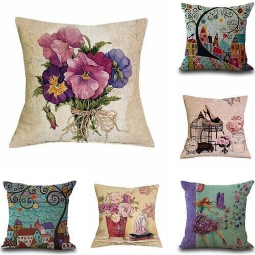 Vintage Pillows Flowers Linen Throw Pillows Home Decor Pillowprovrovence Kissen Lavender Decorative Pillows Sofa Cushion Cover