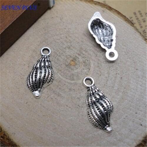 High Quality 20 Pieces/Lot 9mm*19mm Antique Silver Plated Small Sea Snail Conch Charms