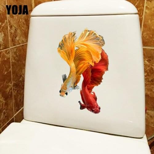 YOJA 15.5×25.9CM Siamese Fighting Fish Personality Bathroom Toilet Stickers Fashion Living Room Wall Decals T1-3256