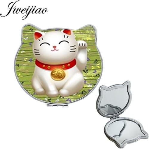 Youhaken nihon lucky Cat Ear Beauty Shaped Compact mirror lovery smile white pets Fortune Magnifier leather pocket mirror C701