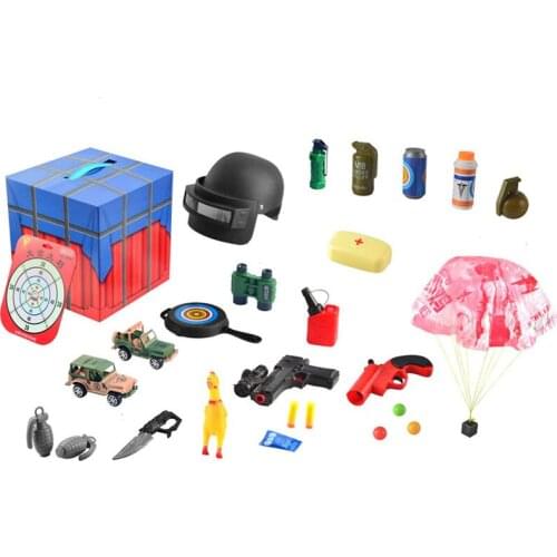 [Funny] 19pcs/set PUBG Game Airdrop bag Weapons helmet Model Storage box Jedi survival Soldiers Cosplay accessories toy gift