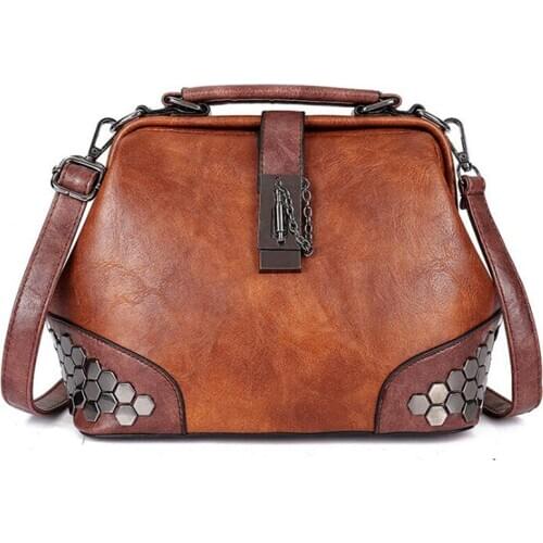 Fashion Women Handbags Rivets Vintage Pu Leather Waterproof Crossbody Shoulder Bag Doctor Bags Female Totes