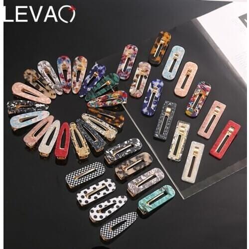 Levao Fashion Hollow Geometric Waterdrop Acrylic Women Hair Clip Shiny Tin Foil Sequins Hairpins Girls Hair Accessories Headwear