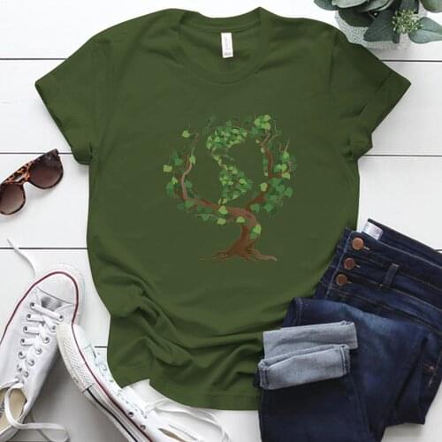 Tree Heart Leaves America Printed T-shirts Women Summer Graphic Tees Natural Shirts for Women Aesthetic Clothes Environmentalist