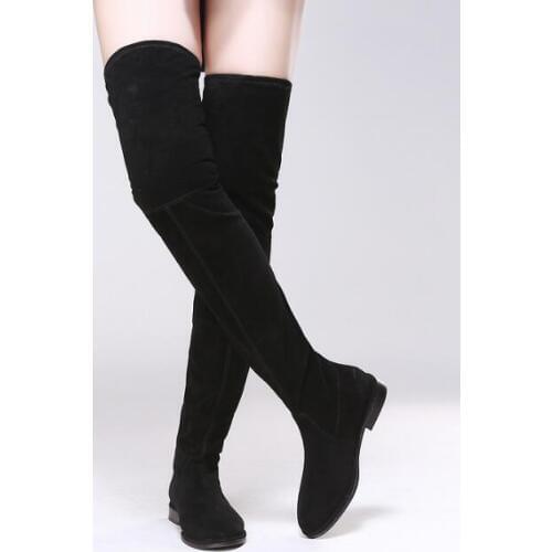 New black Stretch Fabric over knee high boots women pointed toe thigh high booties flats party women dress shoes tall bota