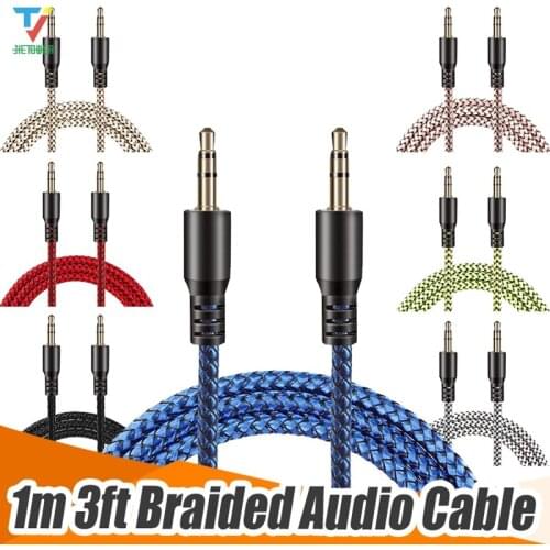 100pcs/lot 3.5mm Dragon weave Nylon Audio Cable 1M Car AUX Cabel Phone Extension Cable for Car iPad Tablet Smartphone Headset