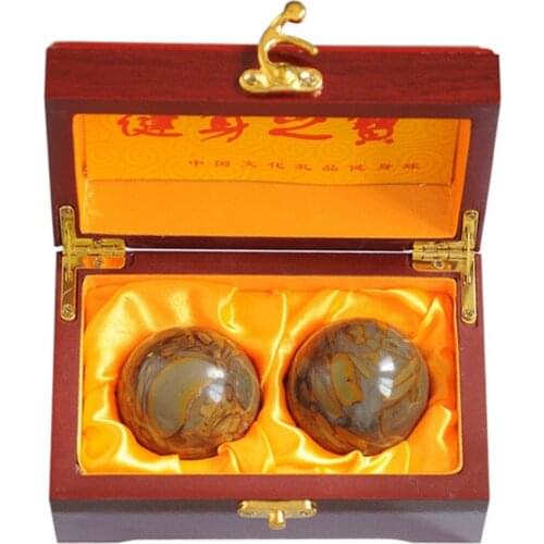 2pcs hand ball Feng Shui Nuwa Stone Baoding Handball Chinese Health Exercise Stress Hand Balls With Gift wooden Box free ship