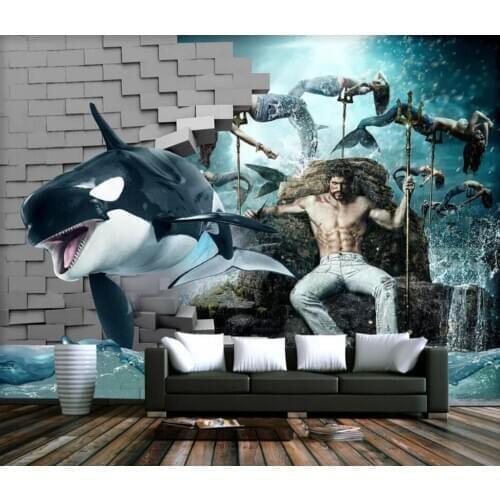 3D whale shark myth undersea world sea god three-dimensional background wall painting decorative wallpaper murals