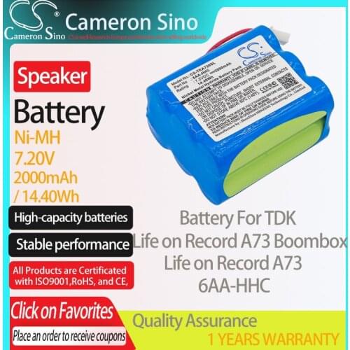 CameronSino Battery for TDK Life on Record A73 Life on Record A73 Boombox fits TDK 6AA-HHC Speaker Battery 2000mAh 7.20V Ni-MH