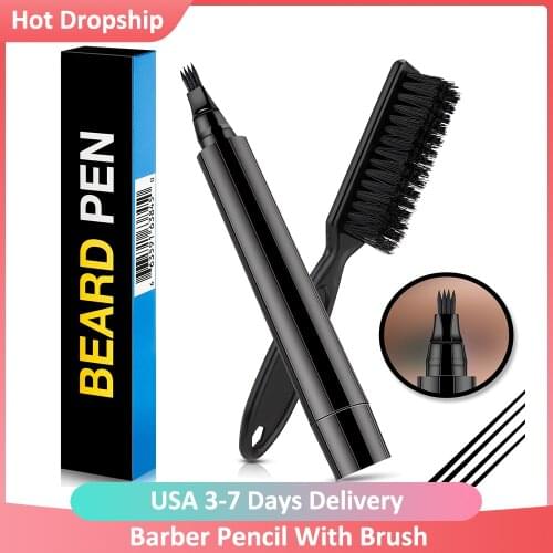 Beard Filling Pen Kit Barber Pencil With Brush Salon Facial Hair Engraving Styling Eyebrow Tool Male Mustache Repair Shape