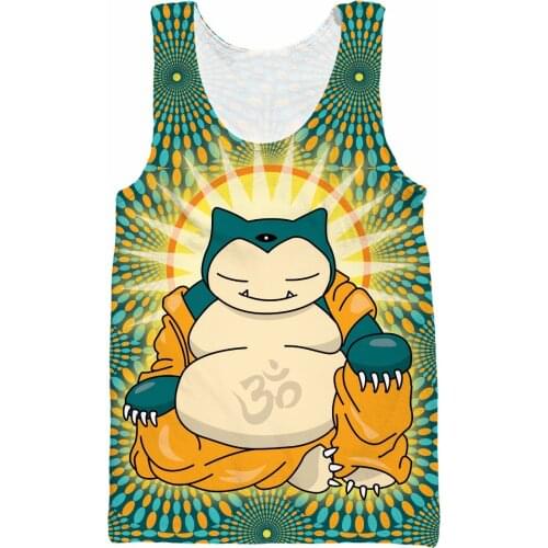 Buddha Snorlax Tank Top Sleeping Type Pokemon Snorlax As Buddha 3d Print Casual Tee Summer Style Vest Jersey For Women Men