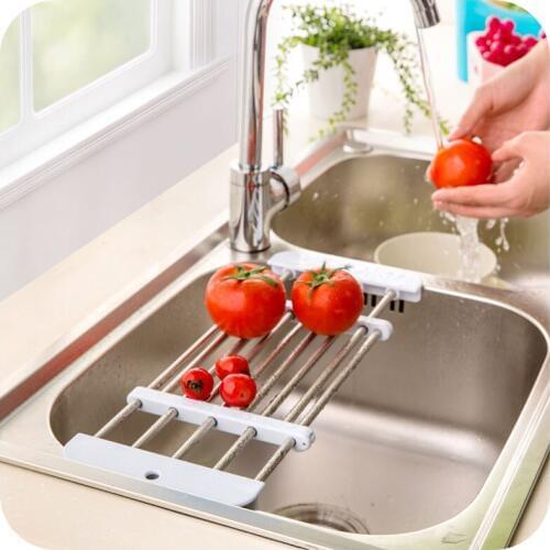 Black Kitchen Sink Strainer Basket 304 Stainless Steel Sink Drain Rack Washbasin Dish Basket Retractable Filter Sink Tray