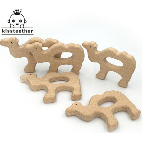 Beech Wooden Camel Natural Handmade Wooden Teether DIY Wood Personalized Pendent Eco-Friendly Safe Baby Teether Toys