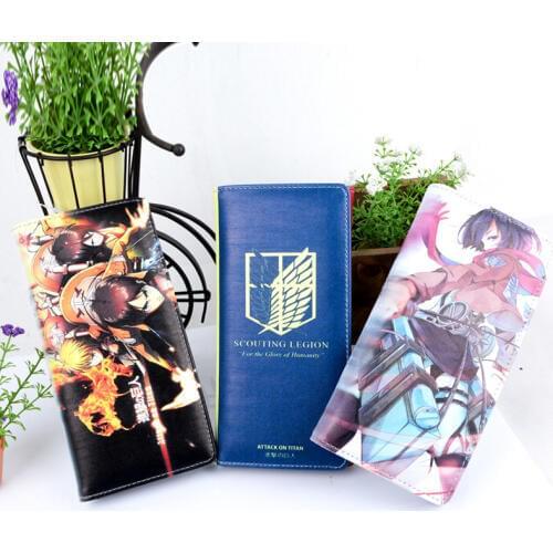 Cartoon Attack on Titan PU Long Wallet Shingeki no Kyojin Cosplay Wallets Money Bag for Kids Students Purse with Card Holder