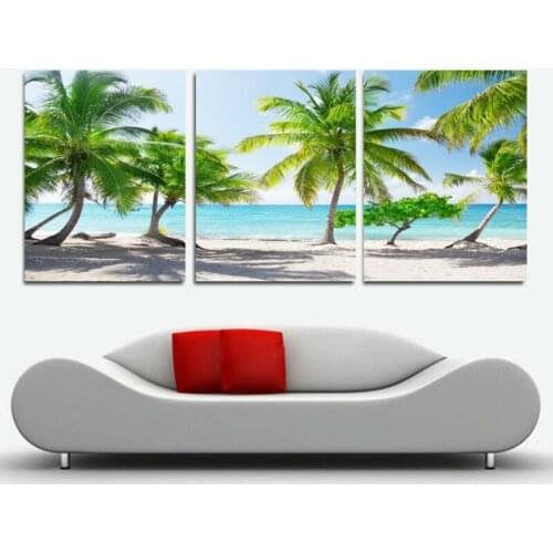 3 Pieces Coconut Tree Beach Scenery Printed Canvas Painting Modern Home Decor Landscape Oil Painting Drawing Room Wall Pictures