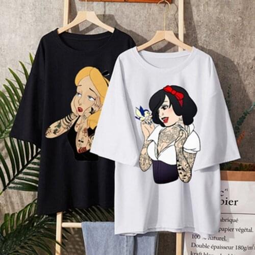 Disney synthetic Material Summer Girl T Shirt Tops Luxury Designer Tshirt Princess Elsa Cartoon Print Women T-Shirt