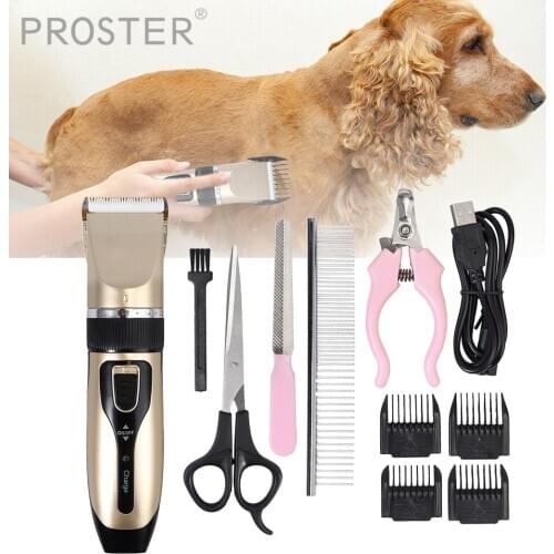 Proster Pet Clipper Professional Electric Shaver Kit Dog Animal Grooming Trimmer USB Charging with Comb Scissors Brush Nail File