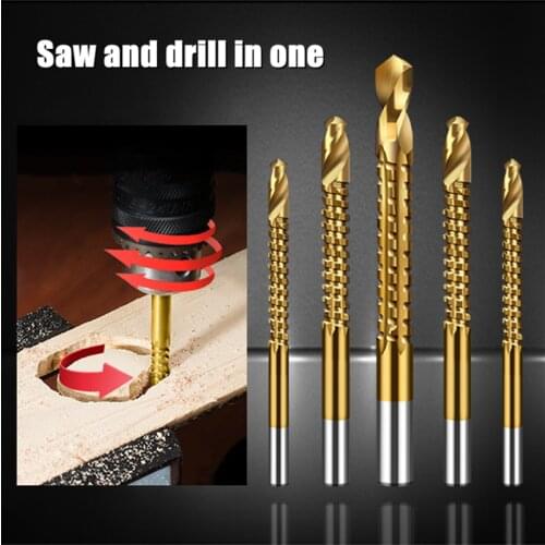Metal spiral composite tap twist drill bit high speed steel woodworking tool wood punching and grooving tool