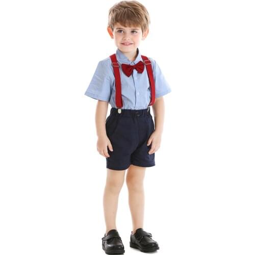 Fashion Toddler Infant Kids Baby Boys Clothes Summer Gentleman Bowtie Short Sleeve Shirt+Suspenders Shorts Party Outfits Set#g4
