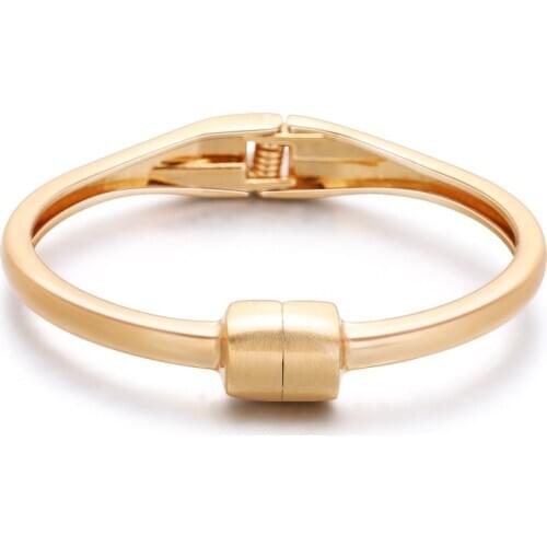 Trendy Simple Jewelry Geometry Round Metal Bangles & Bracelets Punk Gold Color Wristband Cuff Bracelet For Women Girls Gift