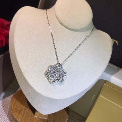 Fashion S925 silver jewelry rose necklace zircon fower pendant famous brand jewelry women female girls accessories