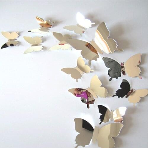 12pcs 3D Mirrors Butterfly Wall Stickers Decal Wall Art Removable Room Party Wedding Decor Home Deco Wall Sticker for Kids Room