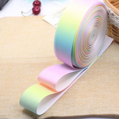 New 38mm Gradient Rainbow Printed Pink Blue Ribbon Sewing Material DIY Craft Handmade Ribbons Hair Bow Accessories (1 Meters)