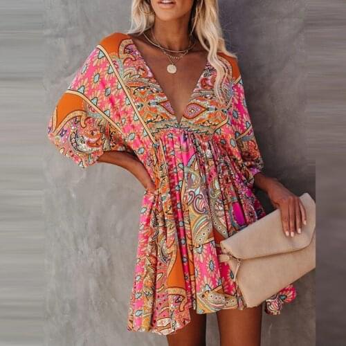 2021 spring and summer new elastic waist 3/4 sleeve dress female backless lace party dress floral lotus leaf side A-line dress