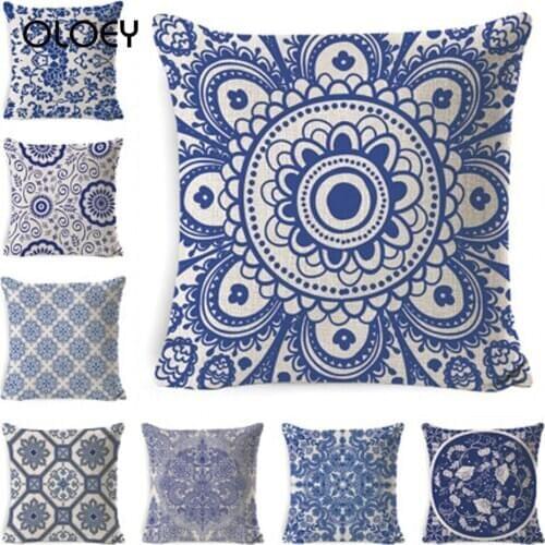 New Blue and White Porcelain Pillow Case Linen Linen Cushion Cover Home Hotel Bed Decoration Cushion Cover Car Cushion Cover