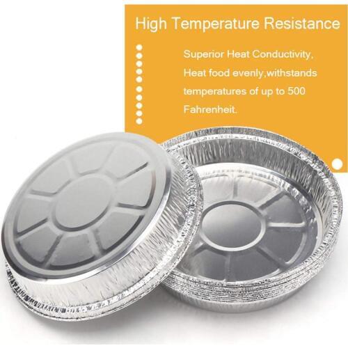 50Pcs Disposable Round Aluminum Foil BBQ Food Tray Container Non-stick Baking Pan High Temperature Resistance Aluminum Foil Pans