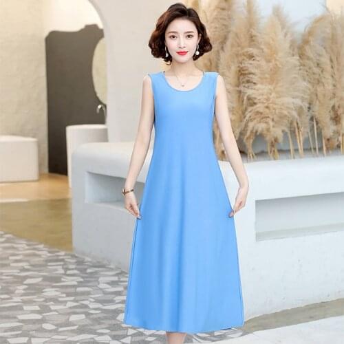 Solid Tank Dress Women Spring Summer Sleeveless a Line Ladies Long Dresses Casual Midi Dress for Female 2021