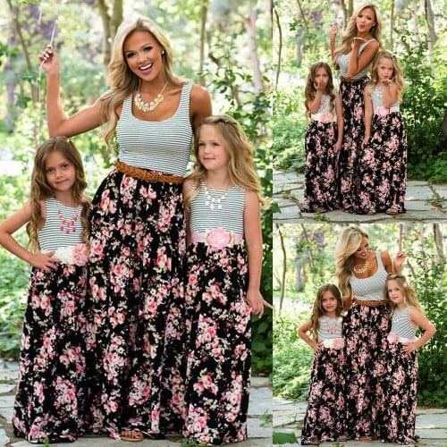 Mom And Girl Daughter Dress Mother Daughter Dresses Clothes Striped Kids Parent Child Outfits Look Mommy And Me Family Matching