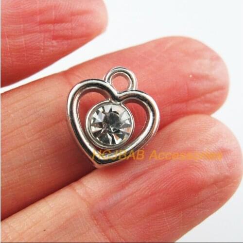 30 New Heart Circle Charms Clear Acrylic Pendants Dull Silver Plated 13x14mm