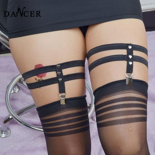 Adjustable Thigh Harness Black Leg Garters Goth Stockings Suspenders Metal Buckle Leg Harness Fetish Wear Sock Garters P0015