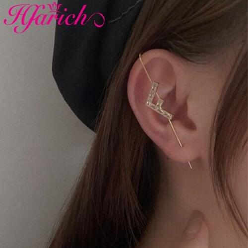 Popular Ear Wrap Crawler Hook Earrings for Charm Women Initial Letter F Inlaid Zircon Piercing Earrings Party Banquet Jewelry