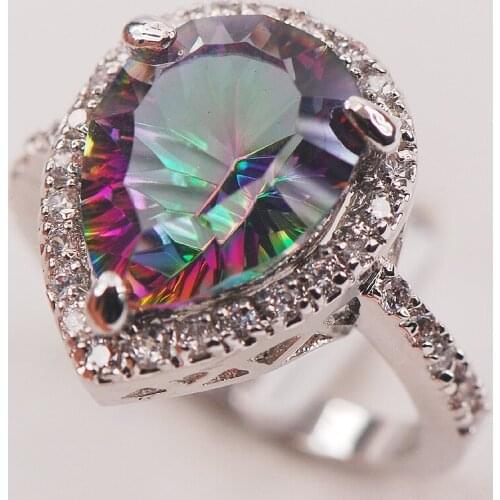 Rainbow Mystic Crystal Zircon White Crystal Zircon 925 Sterling Silver Ring Size 6 7 8 9 10 F608 Fashion