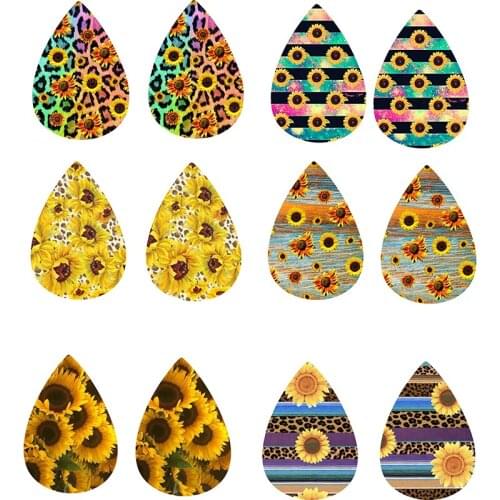 2021 New Vintage Sunflower Serape Leopard Printed Faux Leather Earrings New Cowboy Style Rainbow Stripes Earrings