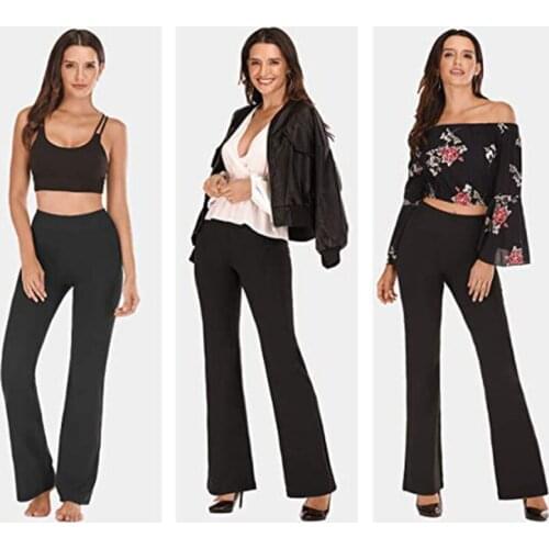 HISKAWIN Inner Pocket Yoga Pants 4 Way Stretch Tummy Control Workout Running Pants, Long Bootleg Flare Pants