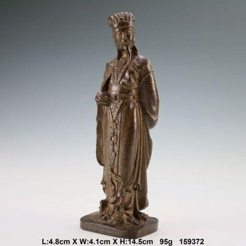 Elaborate Chinese Classical Vintage Wood Hand Carved Ancient China Famous Figure "Zhu Ge Liang" Statue