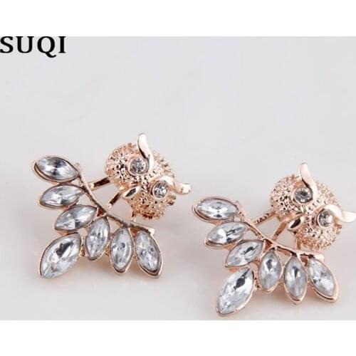 SUQI Women Owl Animal personality fashion Earring Rhinestone Two methods use Earrings Ladies Girls Trendy Earrings Pendant