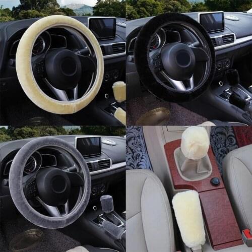 Universal Steering-wheel Plush Car Steering Wheel Covers Winter Faux Fur Hand Gear Vehicle Interior Accessories Three-Piece Suit
