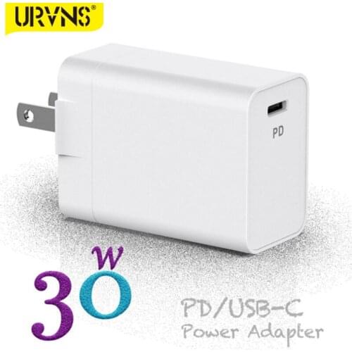 URVNS 1 Port 30W USB C Power Adapter Supply, PD30W 20W Type C Fast Charger US EU UK AU KS Travel Adaptor For iPhone 12/iPad Pro
