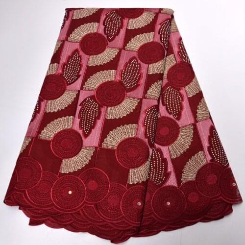 Wine red High quality African wedding lace fabric with stones Nigeria big occasion embroidery swiss voile lace for clothes 8895