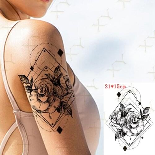 Waterproof Temporary Tattoo Sticker Geometry Rose Leaf Flash Tattos Card Compass Butterfly Body Art Arm Fake Tatoo Women Men