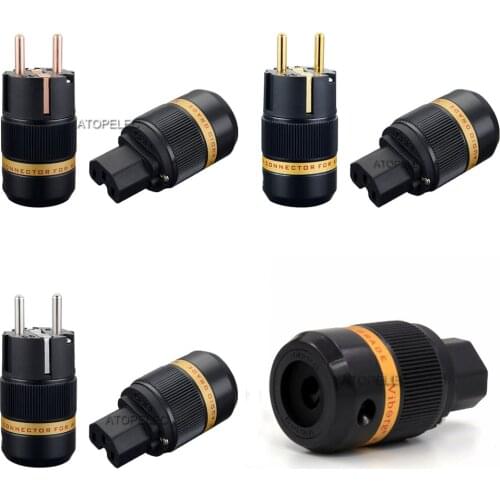 VIBORG Silver/Gold/Rhodium Plated 99.998% Pure Red Copper Schuko EU Male Plug + IEC Female Connector for HiFi Power Cable 501